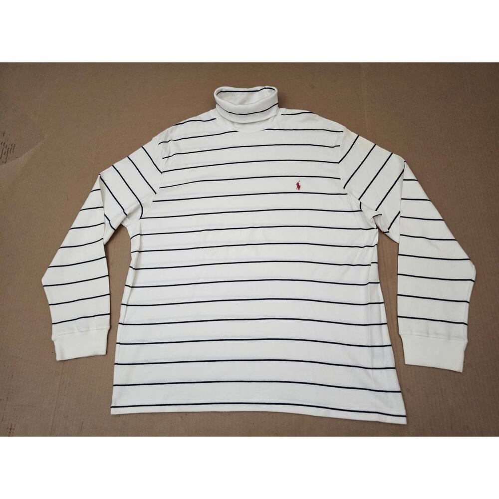 VTG POLO RALPH LAUREN LONG SLEEVE Withe L/ Blue STRIPED SHIRT TURTLENECK Size XL